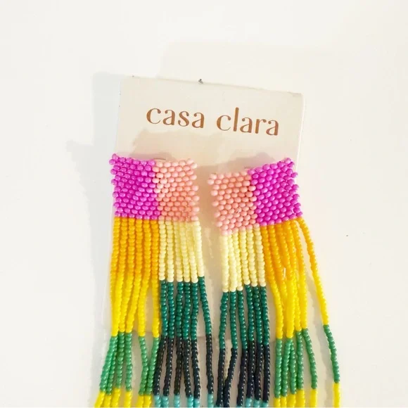 NWT Casa Clara x Revolve Sadie Earrings in Retreat Plaid Multicolor Seed Beads - Picture 5 of 5
